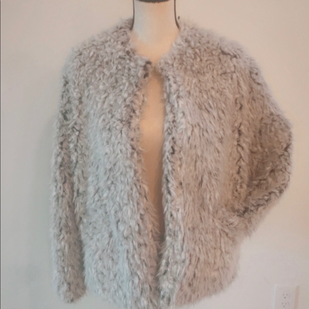 Heather Grey Faux Fur Jacket Lined with Pockets